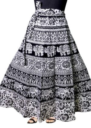 Cotton fabric black wrap around skirt