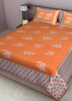 Sanganeri print cotton double bedsheet with 2 pillow covers