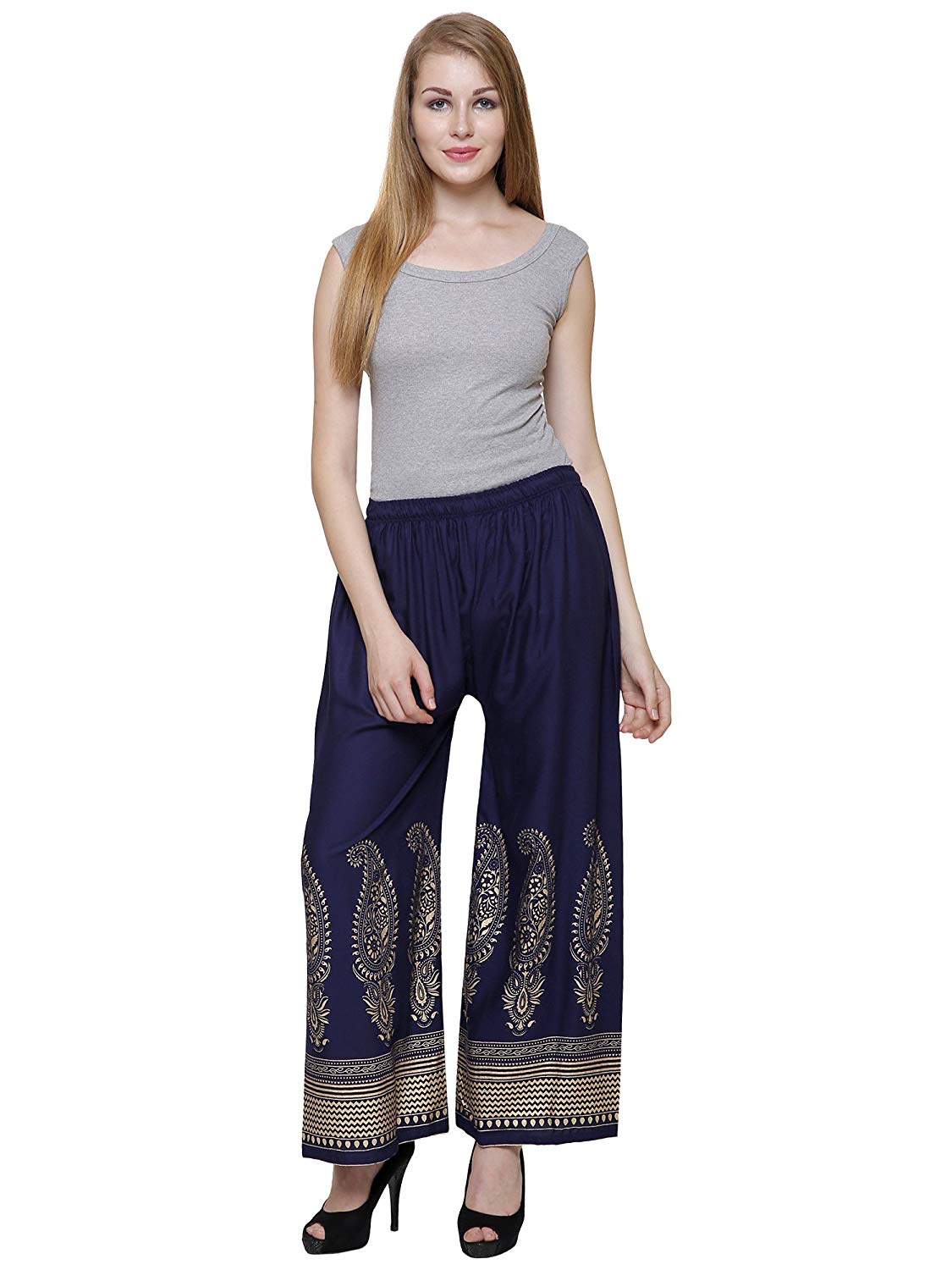 Gforgirl.in : Rayon Gold Print navy blue Palazzo Pant | G creation pant