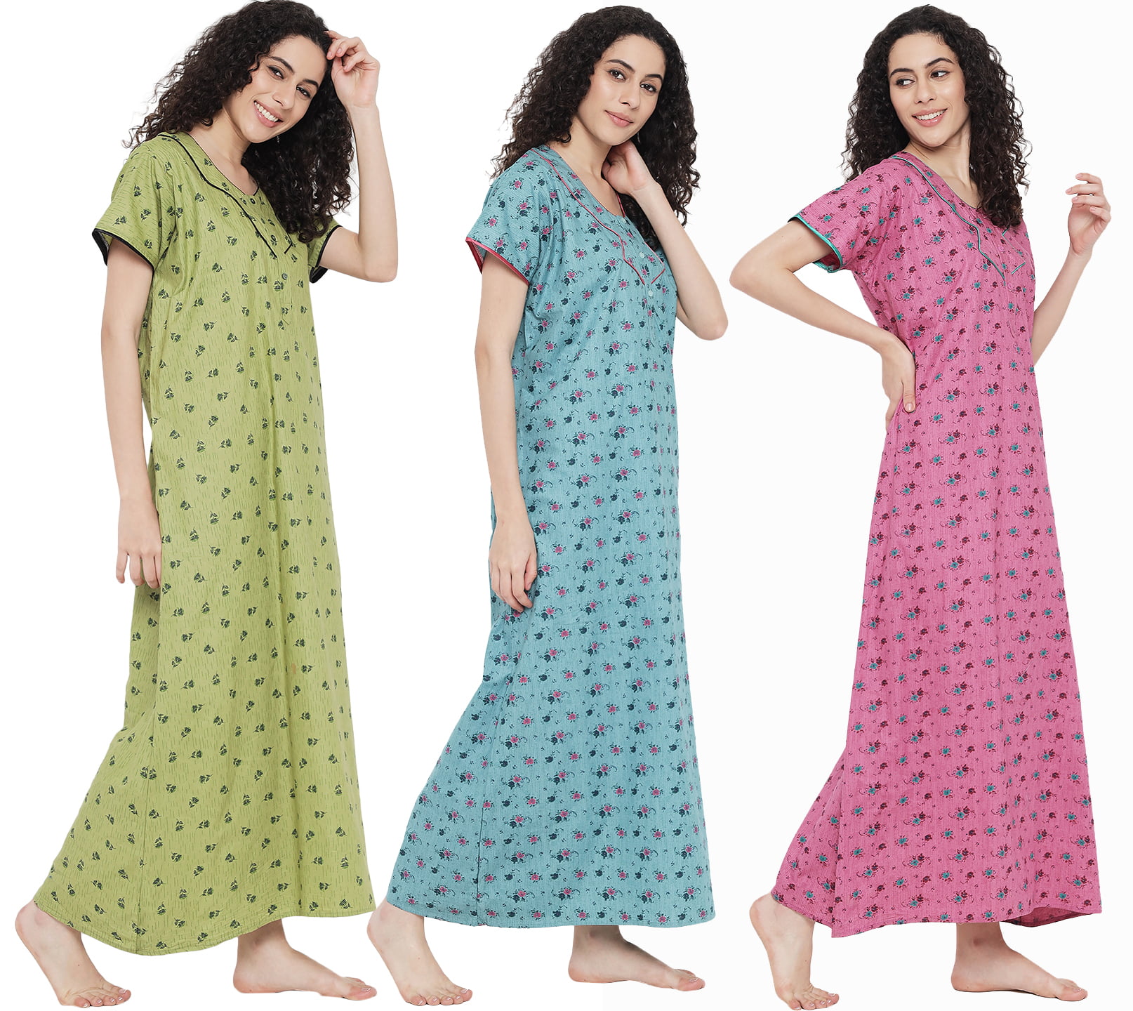 Pure cotton Blue hosiery nighty Gown with embroidery – Stilento