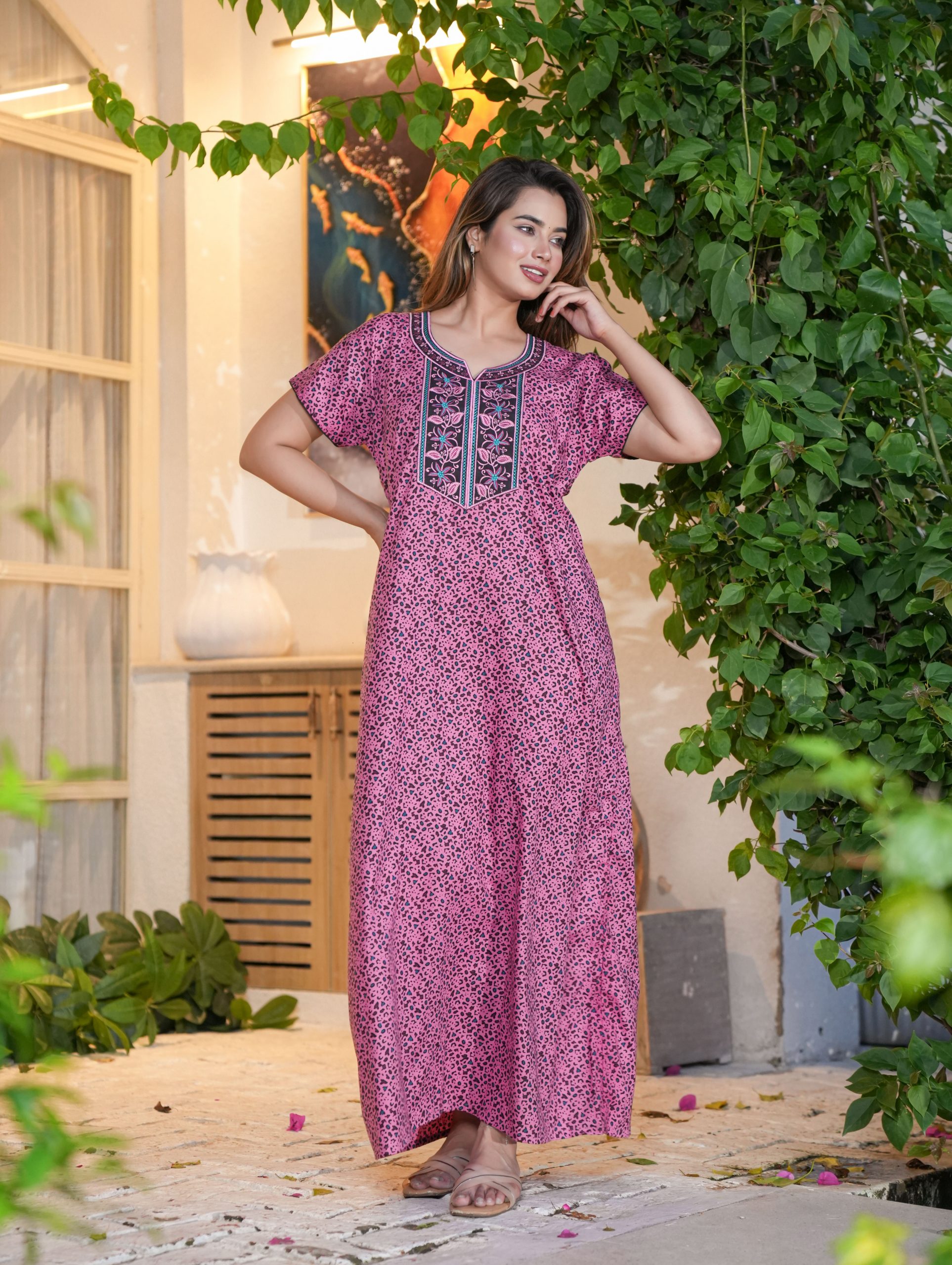 G4Girl Cotton Embroidery Nighty for Womens/Girls (Z12) (Z12-NOOR) - Image 4